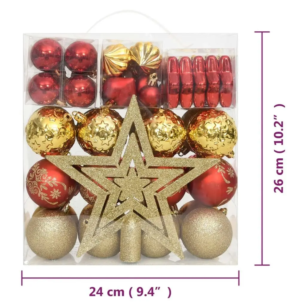 70 Piece Christmas Bauble Set Gold and Red 330088