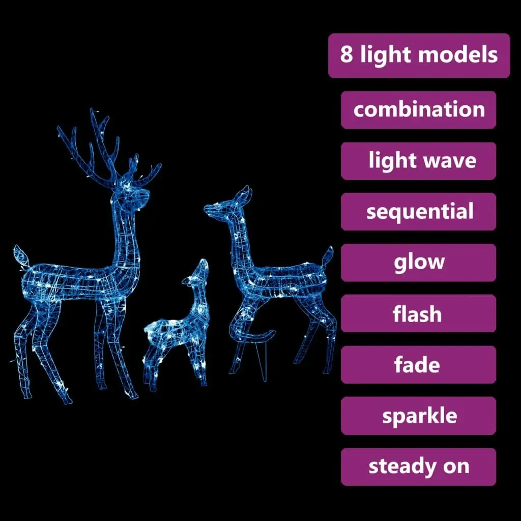 Acrylic Reindeer Family Christmas Decoration 300 LED Blue 329795