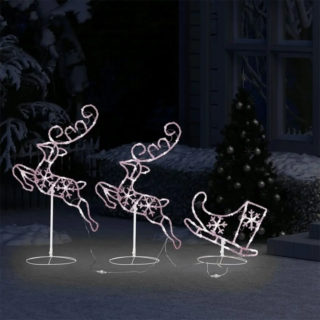 Acrylic Christmas Flying Reindeer&Sleigh 260x21x87cm Warm White 328509