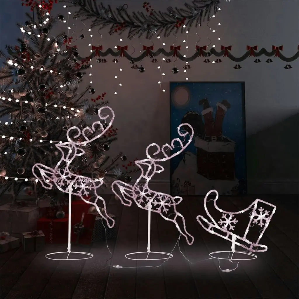 Acrylic Christmas Flying Reindeer&Sleigh 260x21x87cm Warm White 328509