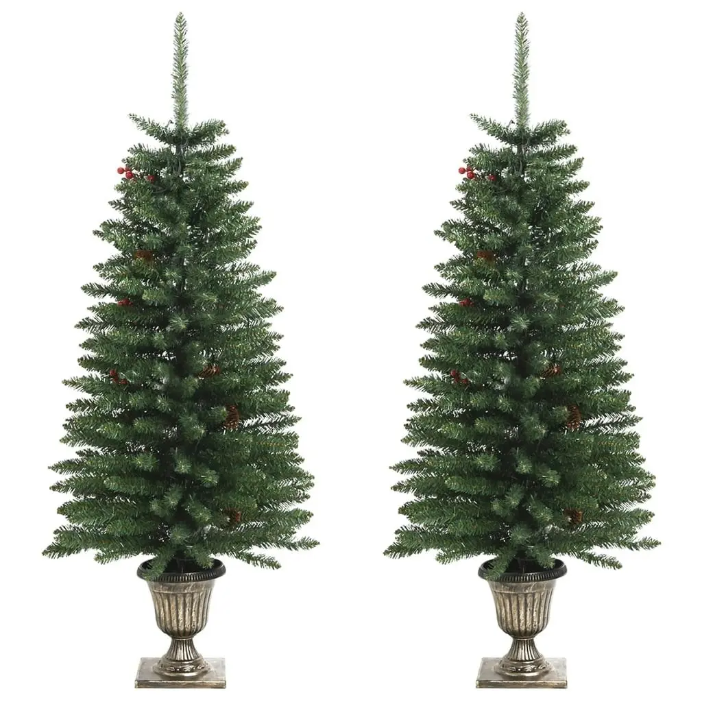 Artificial Christmas Trees 2 pcs with Wreath, Garland and LEDs 344648