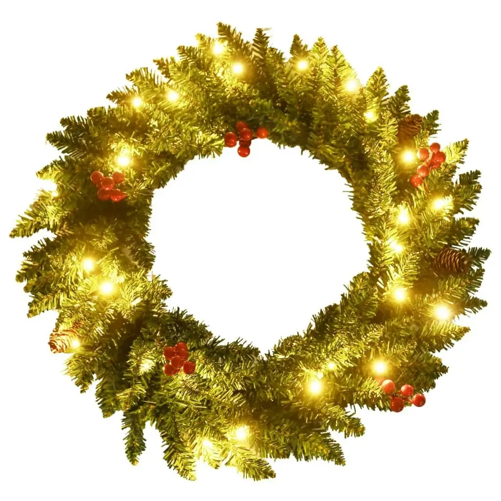 Artificial Christmas Trees 2 pcs with Wreath, Garland and LEDs 344648