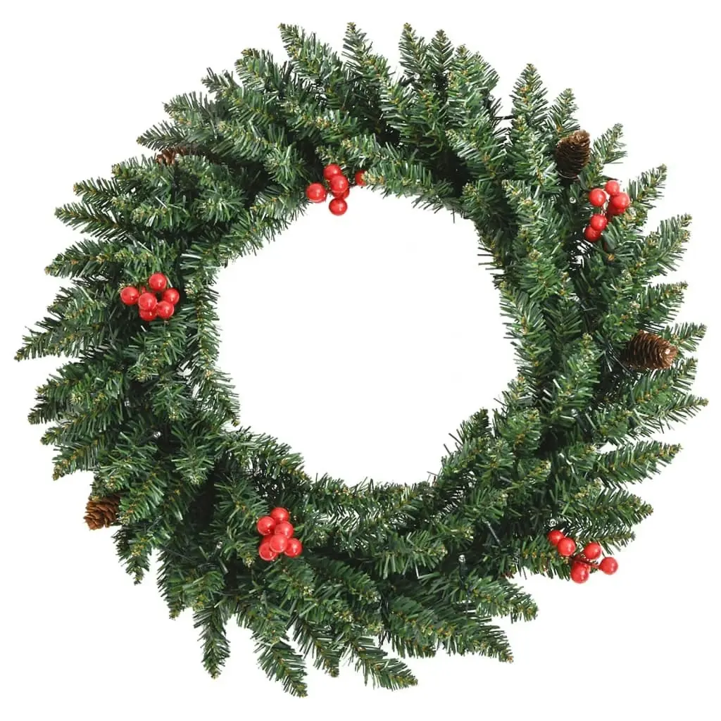 Artificial Christmas Trees 2 pcs with Wreath, Garland and LEDs 344648