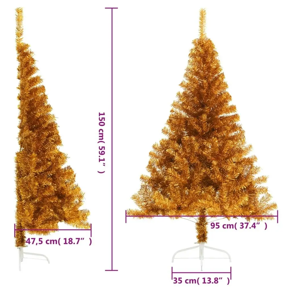 Artificial Half Christmas Tree with Stand Gold 150 cm PET 344691