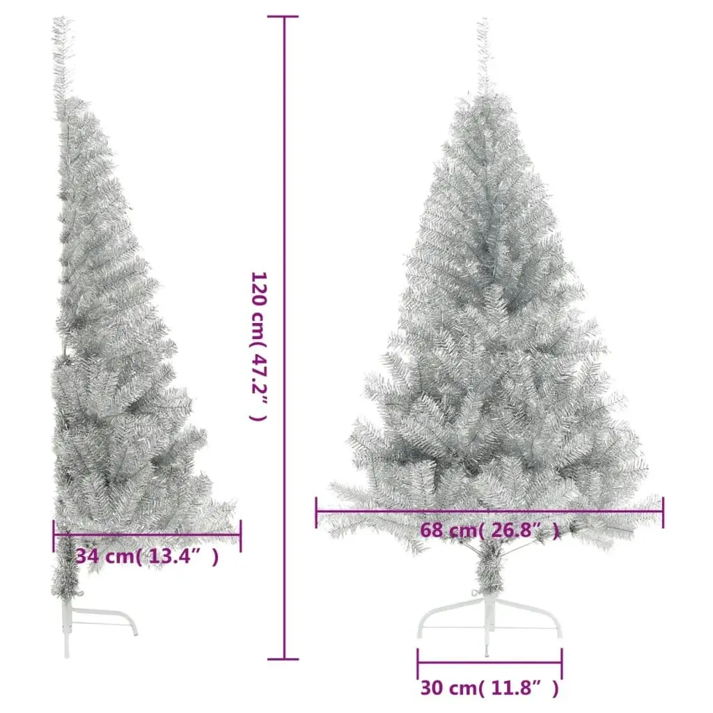 Artificial Half Christmas Tree with Stand Silver 120 cm PET 344695