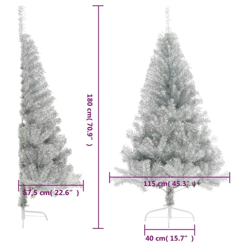 Artificial Half Christmas Tree with Stand Silver 180 cm PET 344697