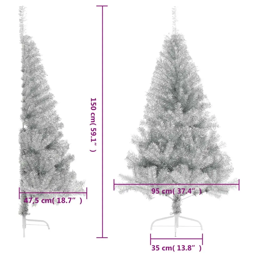 Artificial Half Christmas Tree with Stand Silver 150 cm PET 344696