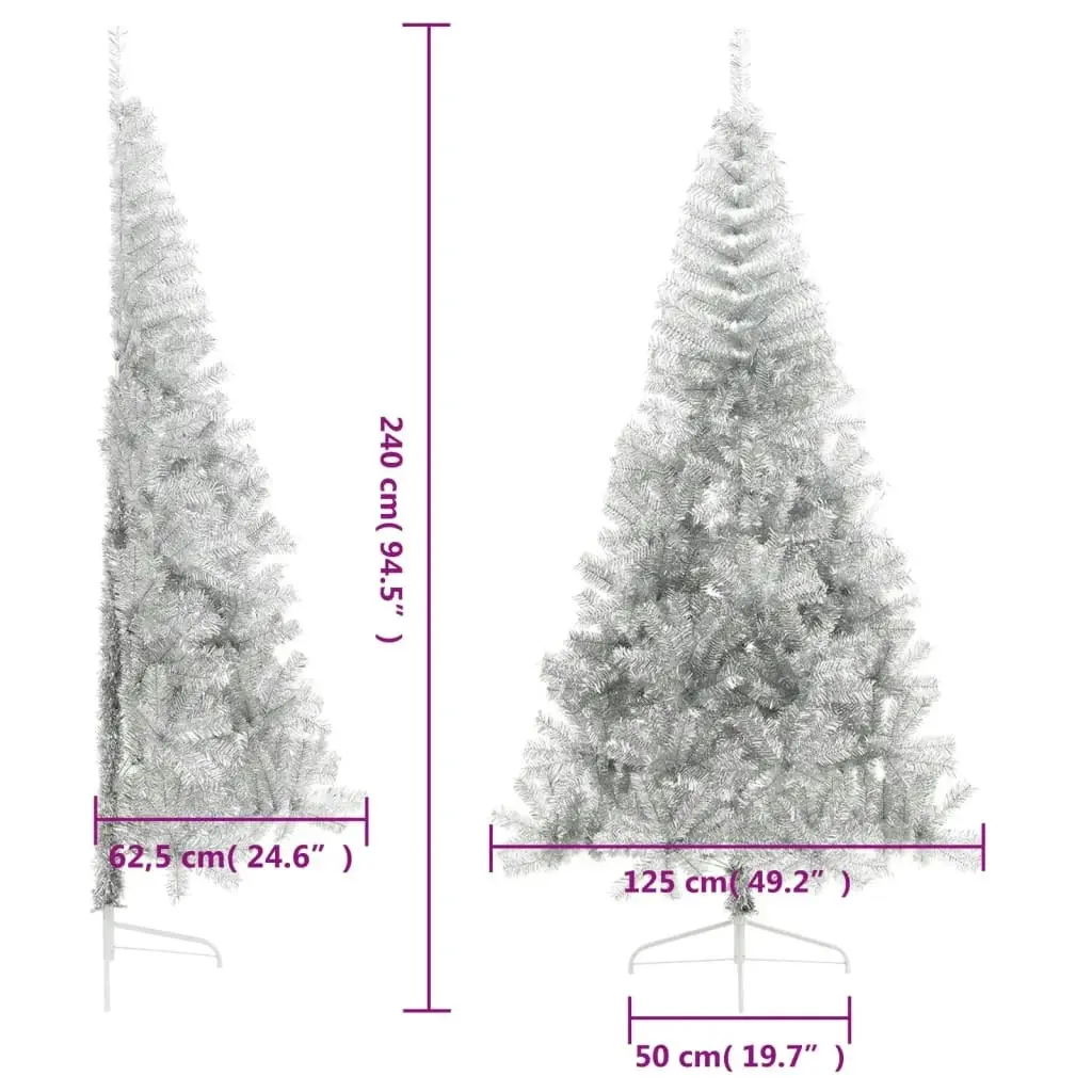 Artificial Half Christmas Tree with Stand Silver 240 cm PET 344699