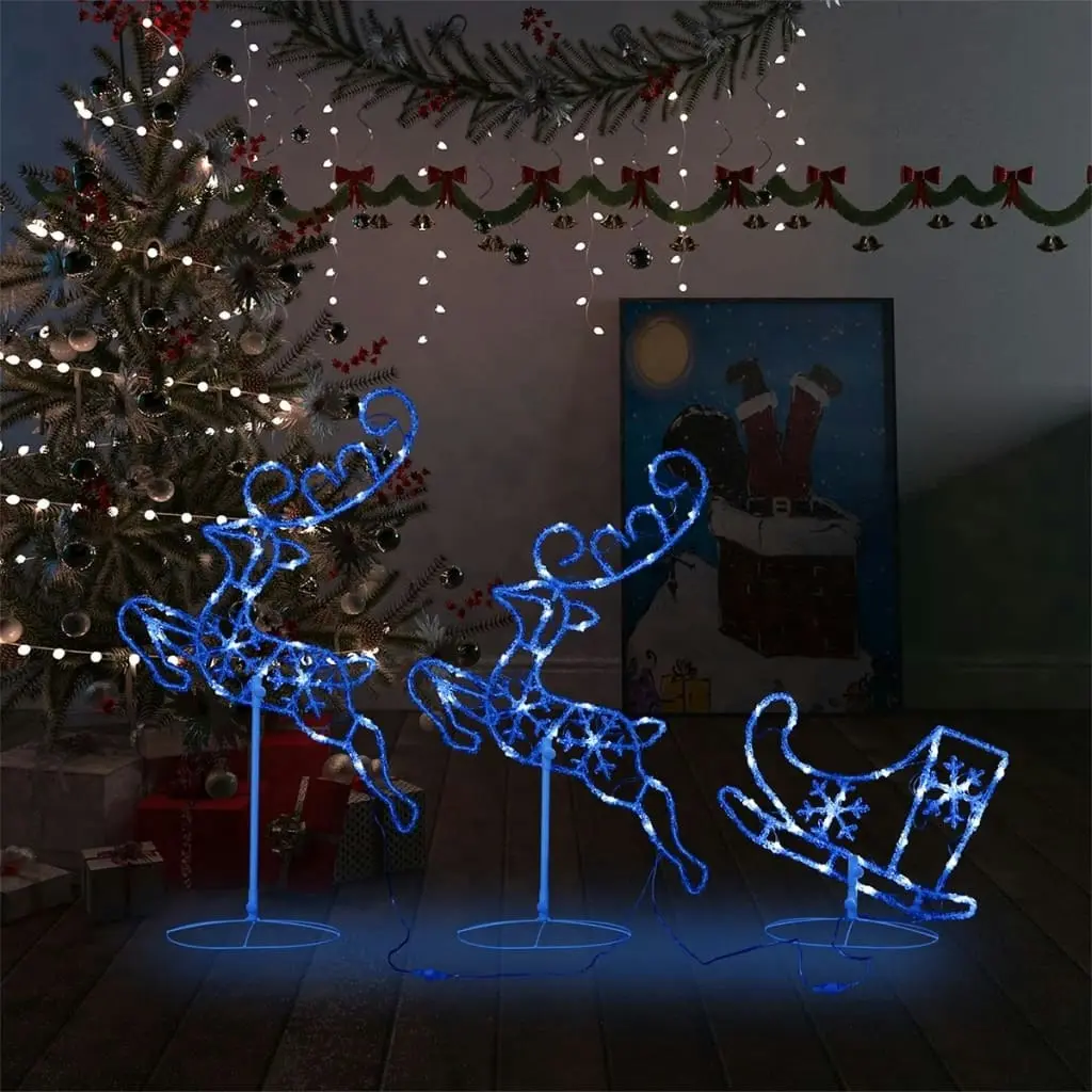 Acrylic Christmas Flying Reindeer&Sleigh 260x21x87cm Blue 328511