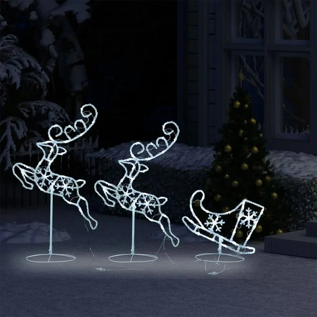 Acrylic Christmas Flying Reindeer&Sleigh 260x21x87cm Cold White 328510