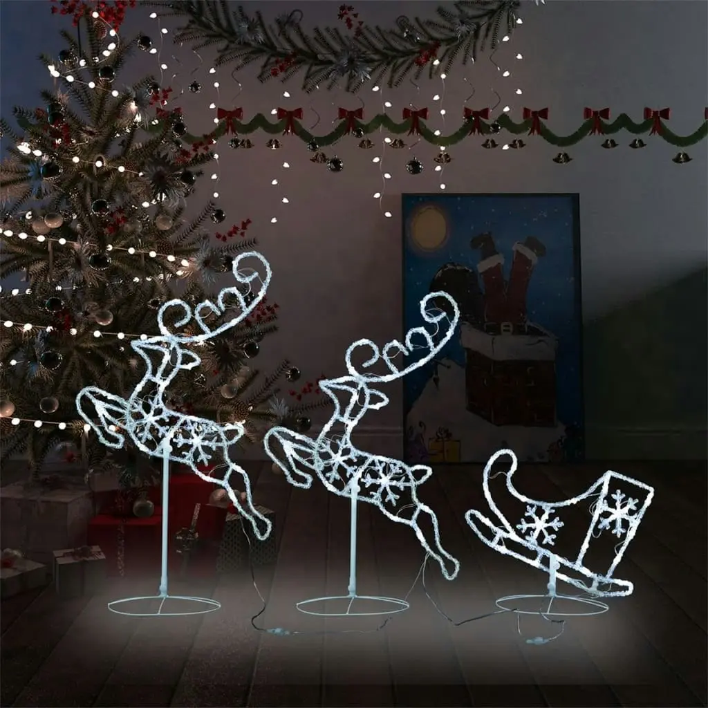 Acrylic Christmas Flying Reindeer&Sleigh 260x21x87cm Cold White 328510