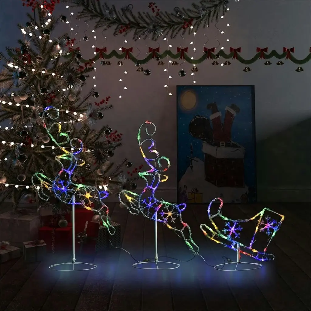 Acrylic Christmas Flying Reindeer&Sleigh 260x21x87cm Colourful 328512