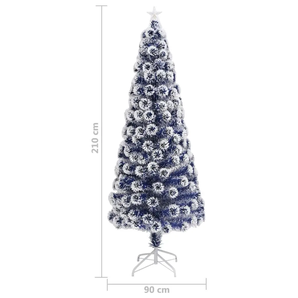 Artificial Pre-lit Christmas Tree White&Blue 210 cm Fibre Optic 329093