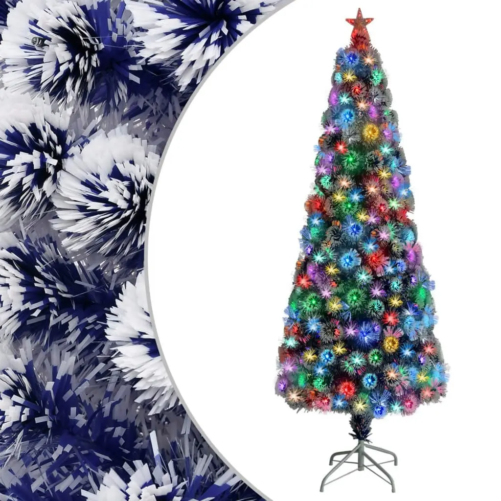 Artificial Pre-lit Christmas Tree White&Blue 210 cm Fibre Optic 329093