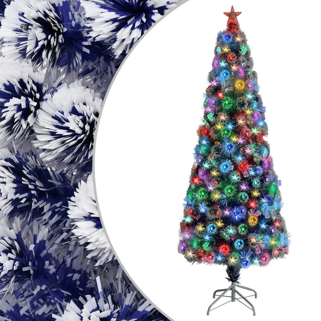 Artificial Pre-lit Christmas Tree White&Blue 240 cm Fibre Optic 329094