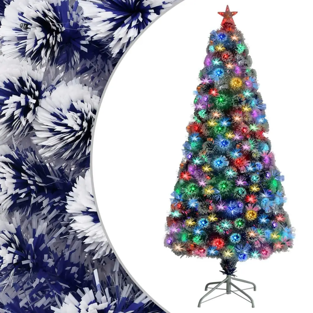 Artificial Pre-lit Christmas Tree White&Blue 150 cm Fibre Optic 329091