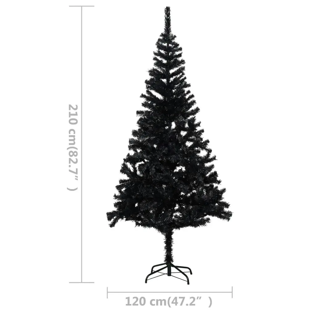 Artificial Pre-lit Christmas Tree with Ball Set Black 210 cm PVC 3077591