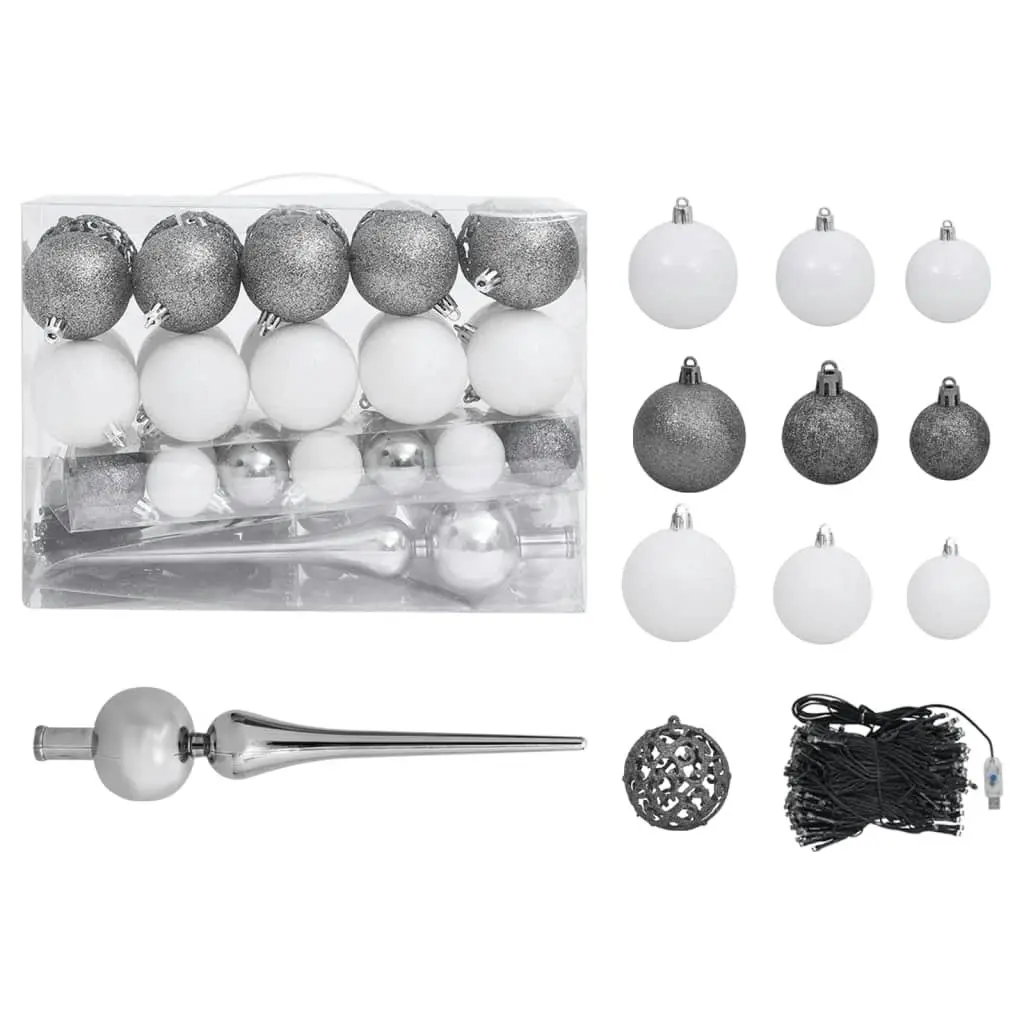 Artificial Pre-lit Christmas Tree with Ball Set Silver 150 cm PET 3077695