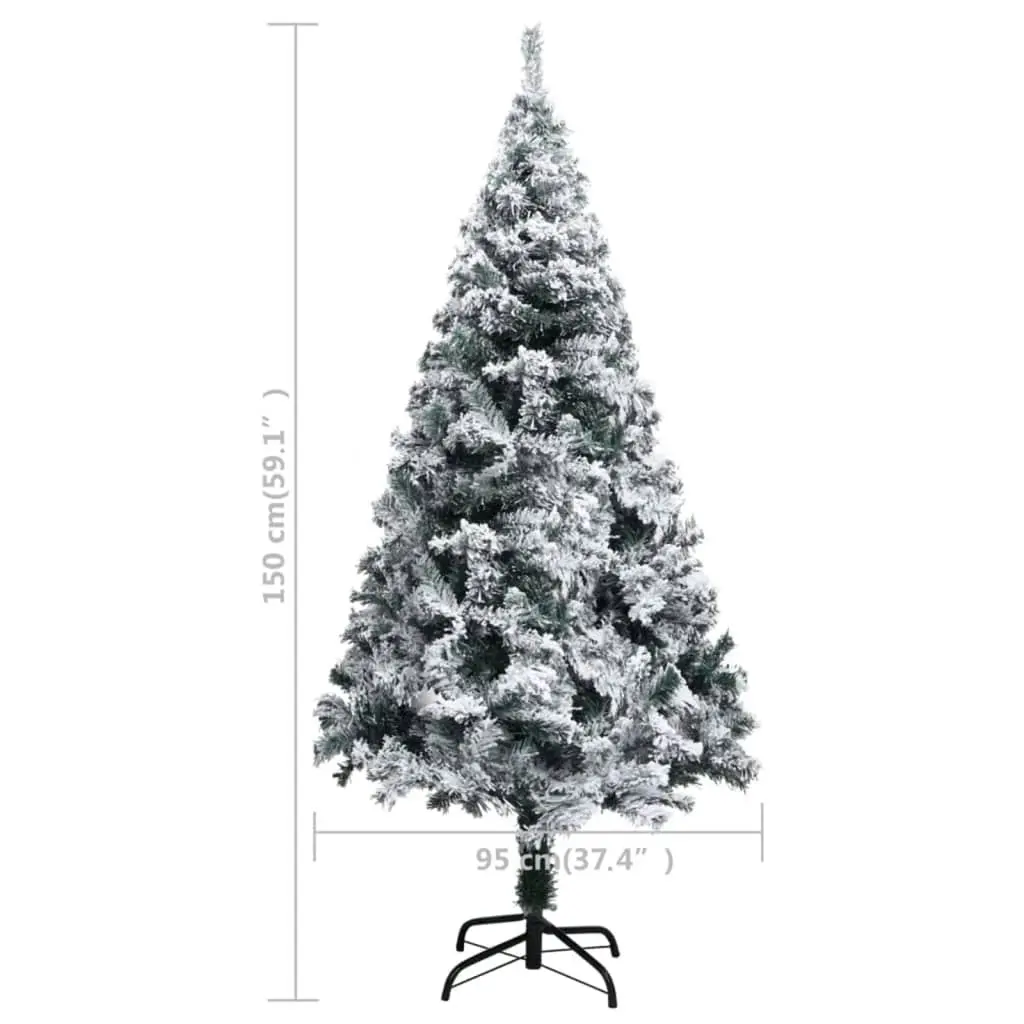 Artificial Pre-lit Christmas Tree with Flocked Snow Green 150 cm 3077766