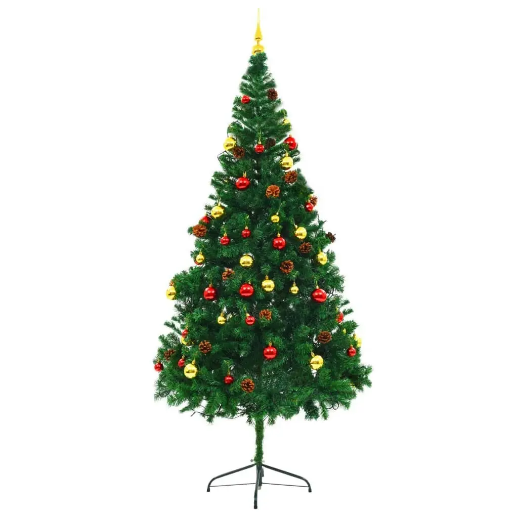 Artificial Pre-lit Christmas Tree with Baubles Green 210 cm 321501