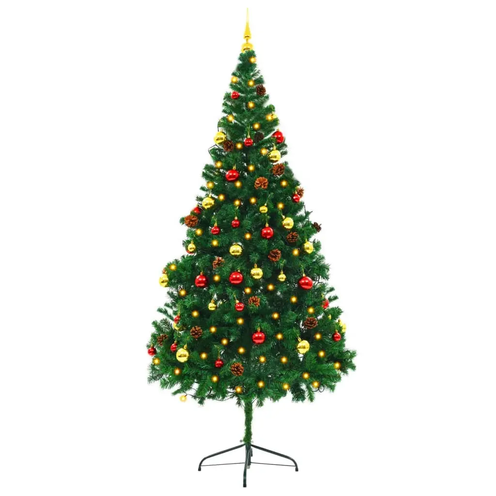 Artificial Pre-lit Christmas Tree with Baubles Green 210 cm 321501