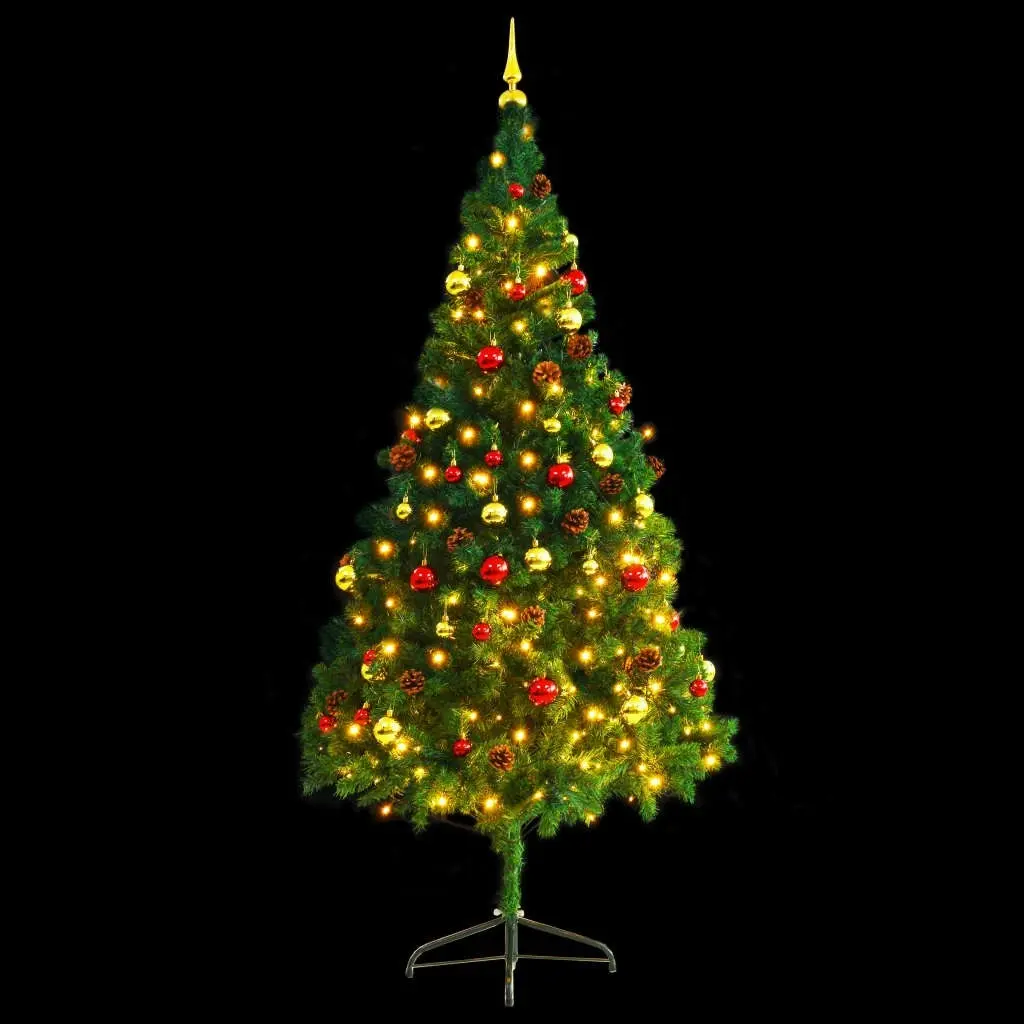 Artificial Pre-lit Christmas Tree with Baubles Green 210 cm 321501