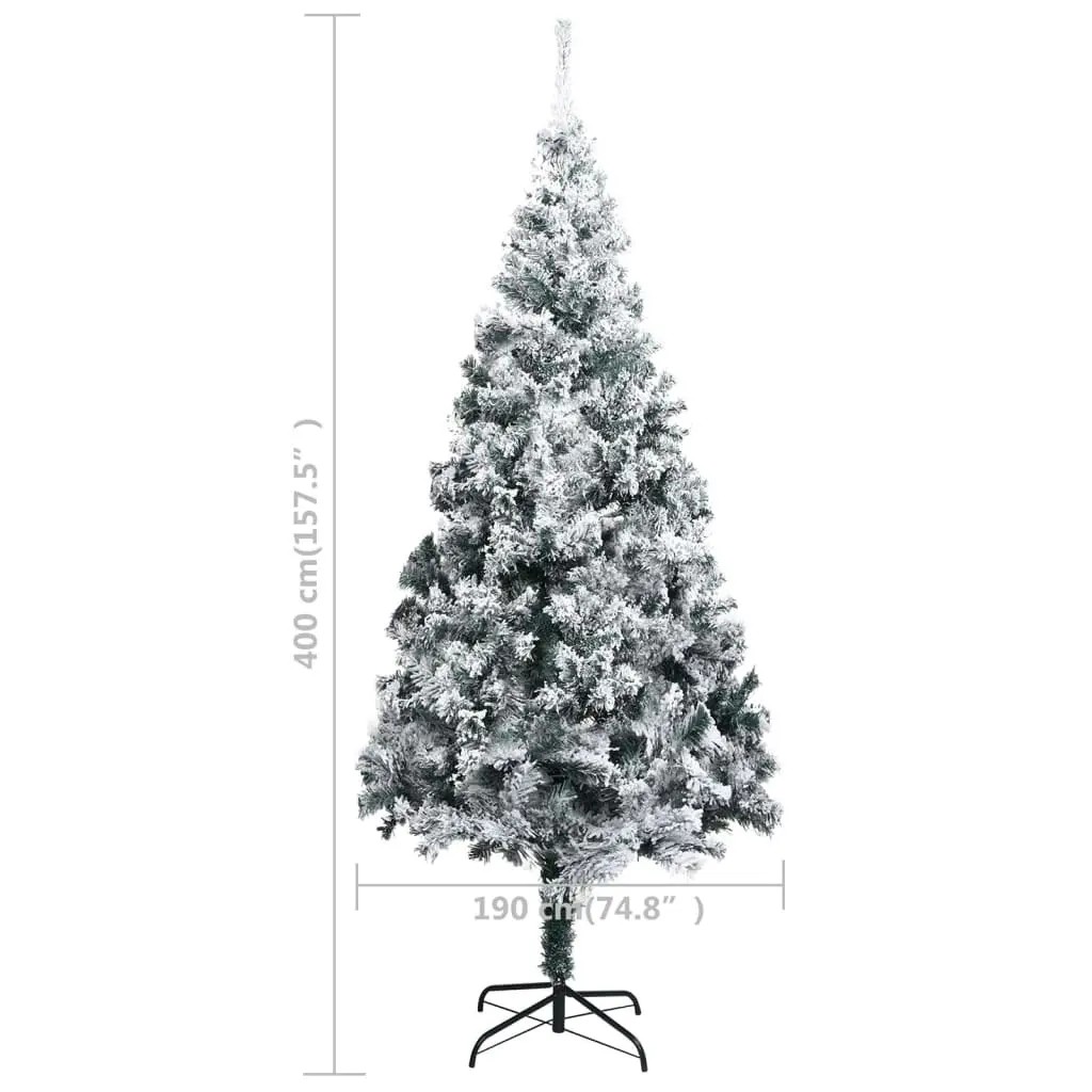 Artificial Pre-lit Christmas Tree with Flocked Snow Green 400 cm PVC 3077742