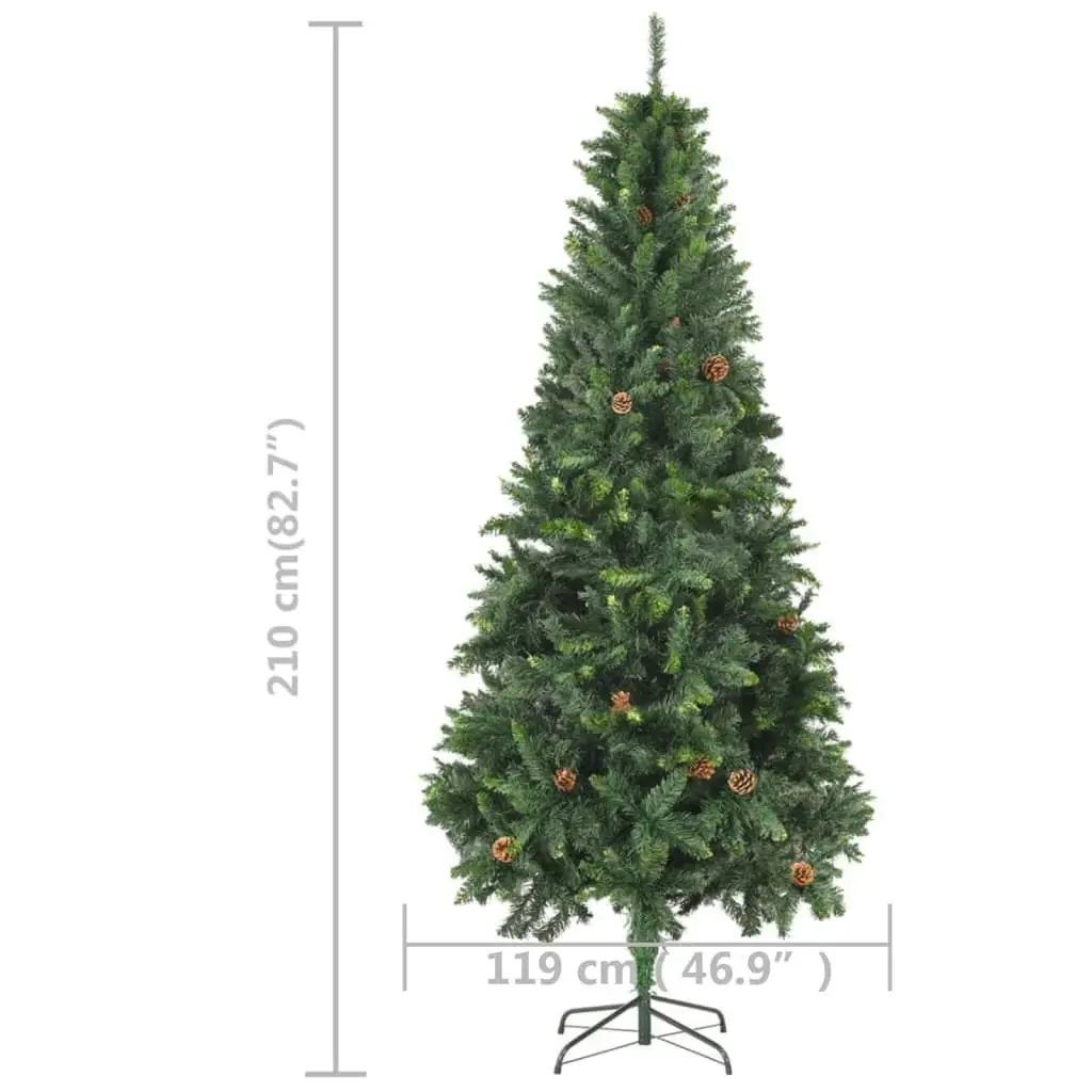 Artificial Pre-lit Christmas Tree with Pine Cones Green 210 cm 3077745