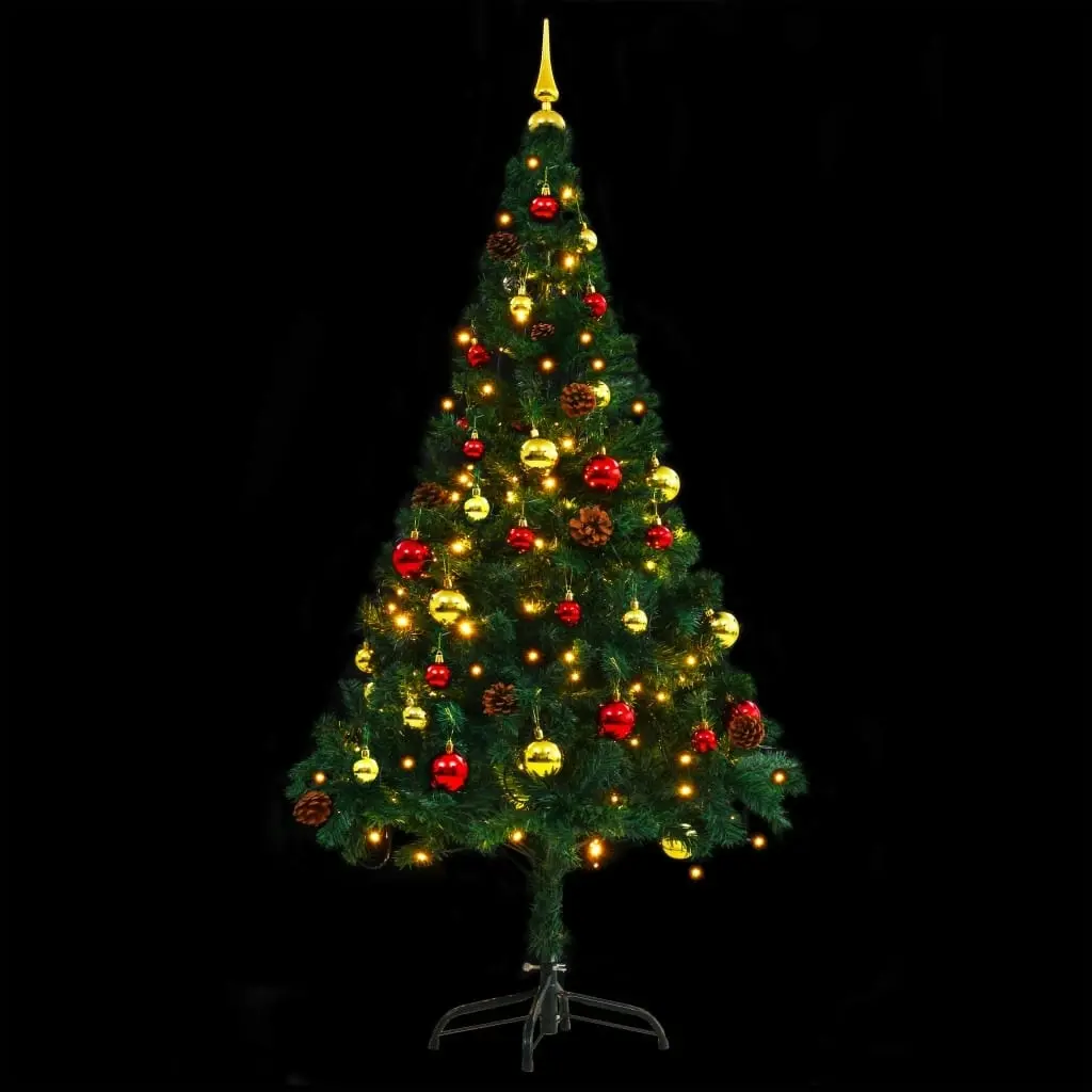 Artificial Pre-lit Christmas Tree with Baubles Green 150 cm 321499