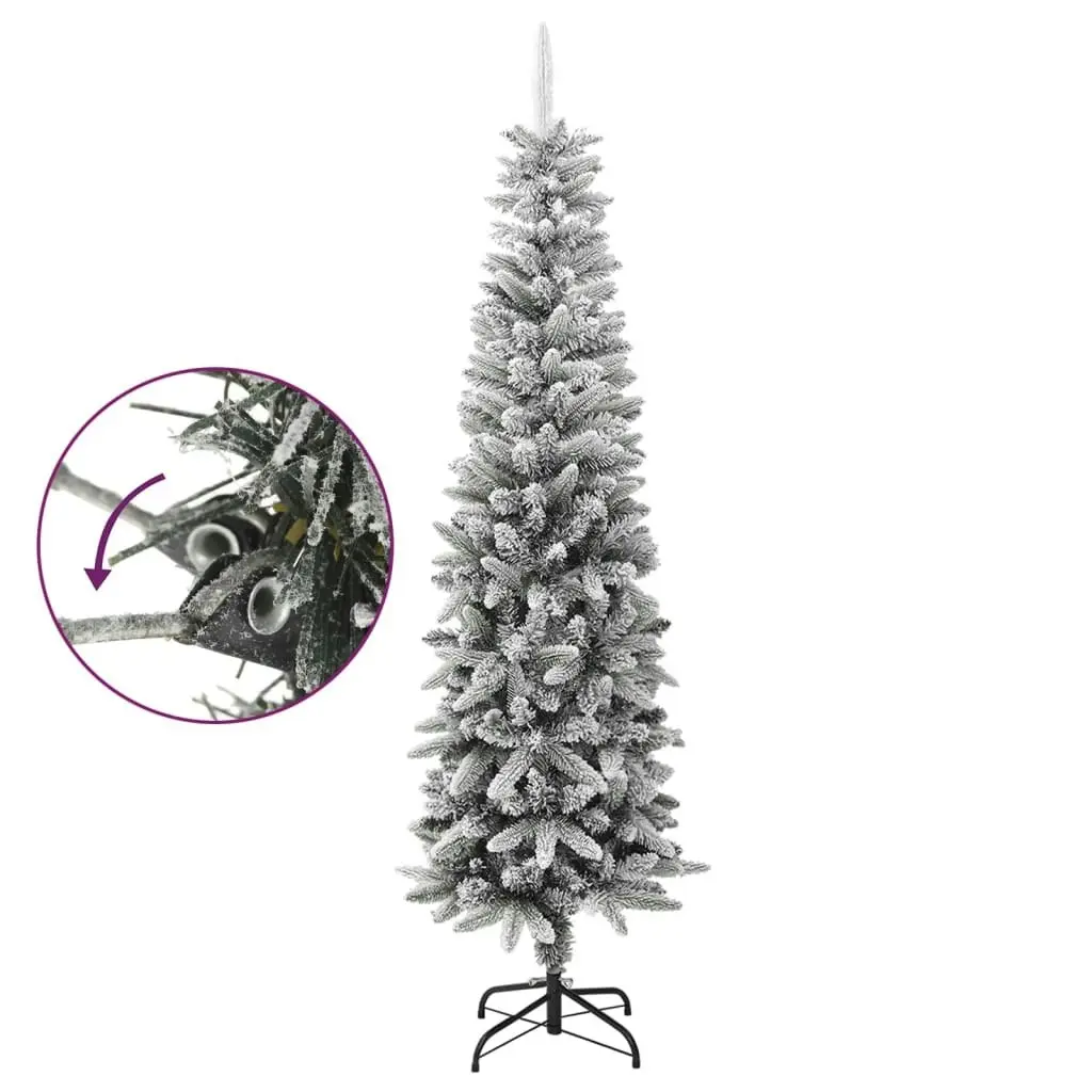 Artificial Slim Christmas Tree with Flocked Snow 210 cm PVC&PE 345196