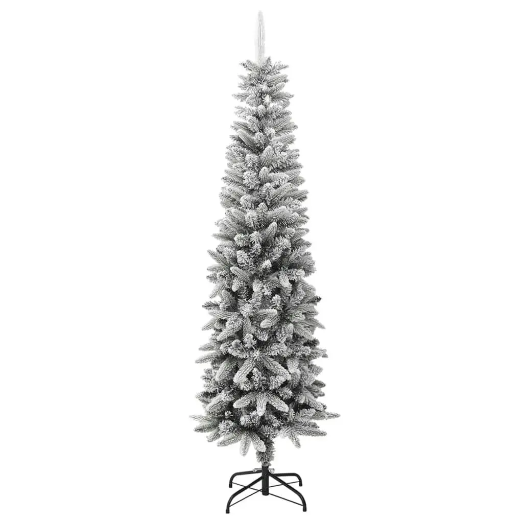 Artificial Slim Christmas Tree with Flocked Snow 210 cm PVC&PE 345196