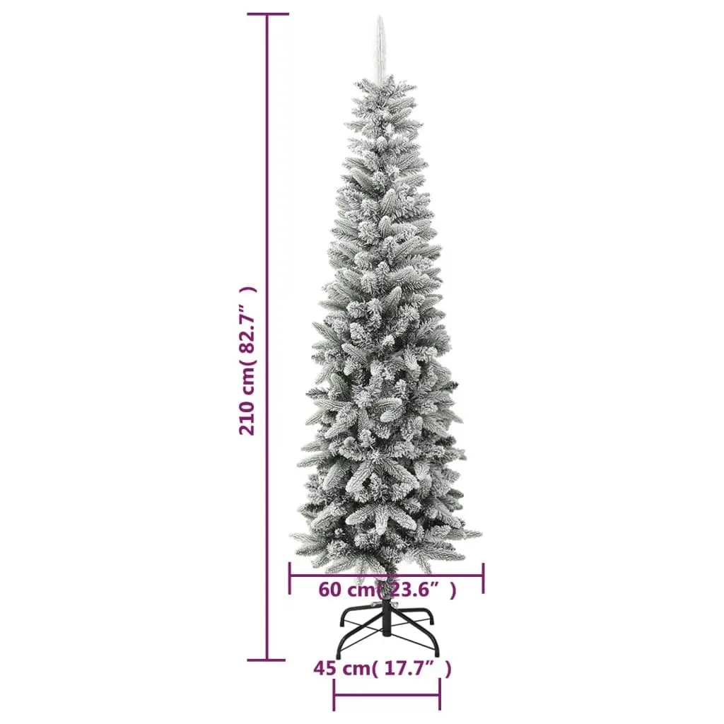 Artificial Slim Christmas Tree with Flocked Snow 210 cm PVC&PE 345196