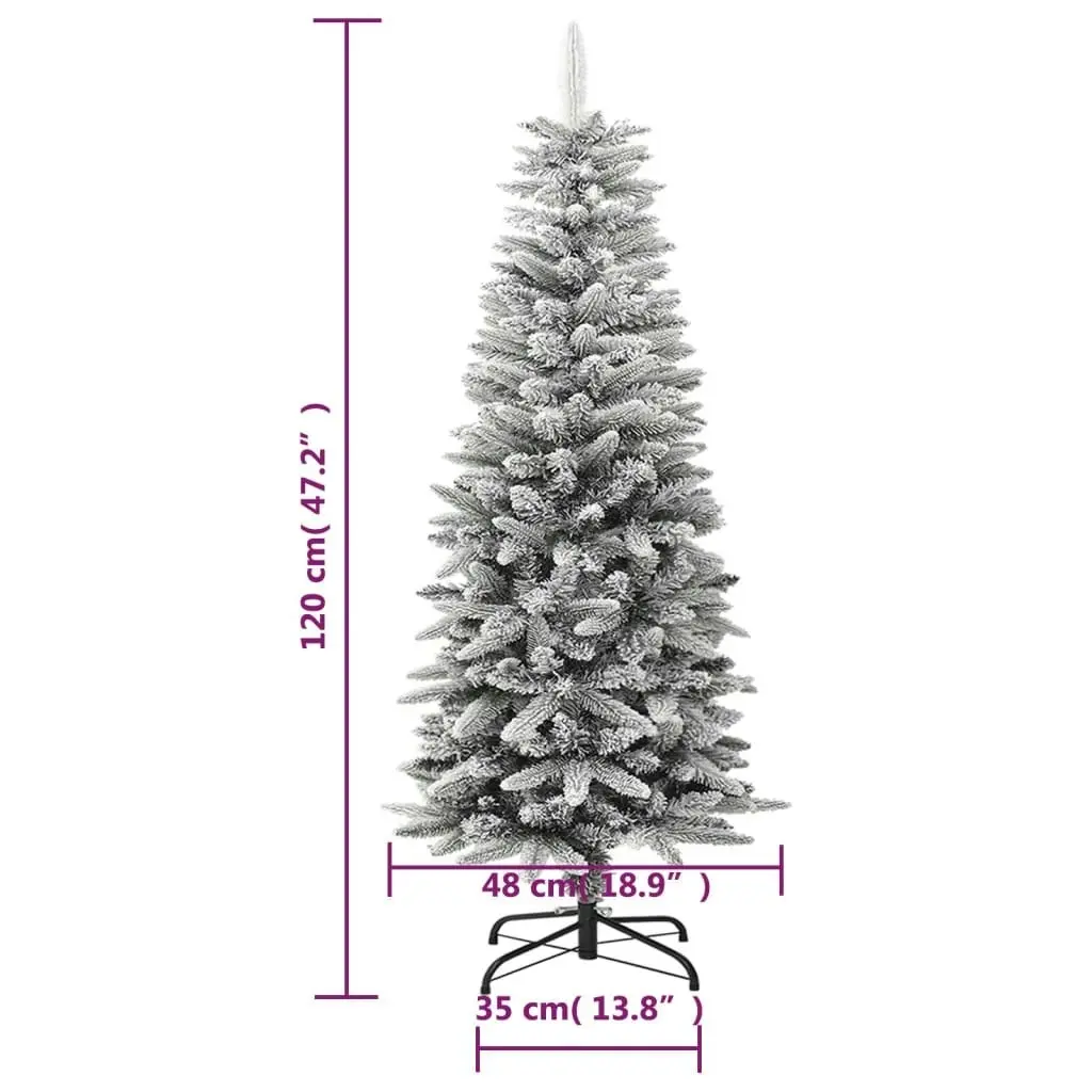 Artificial Slim Christmas Tree with Flocked Snow 120 cm PVC&PE 345193