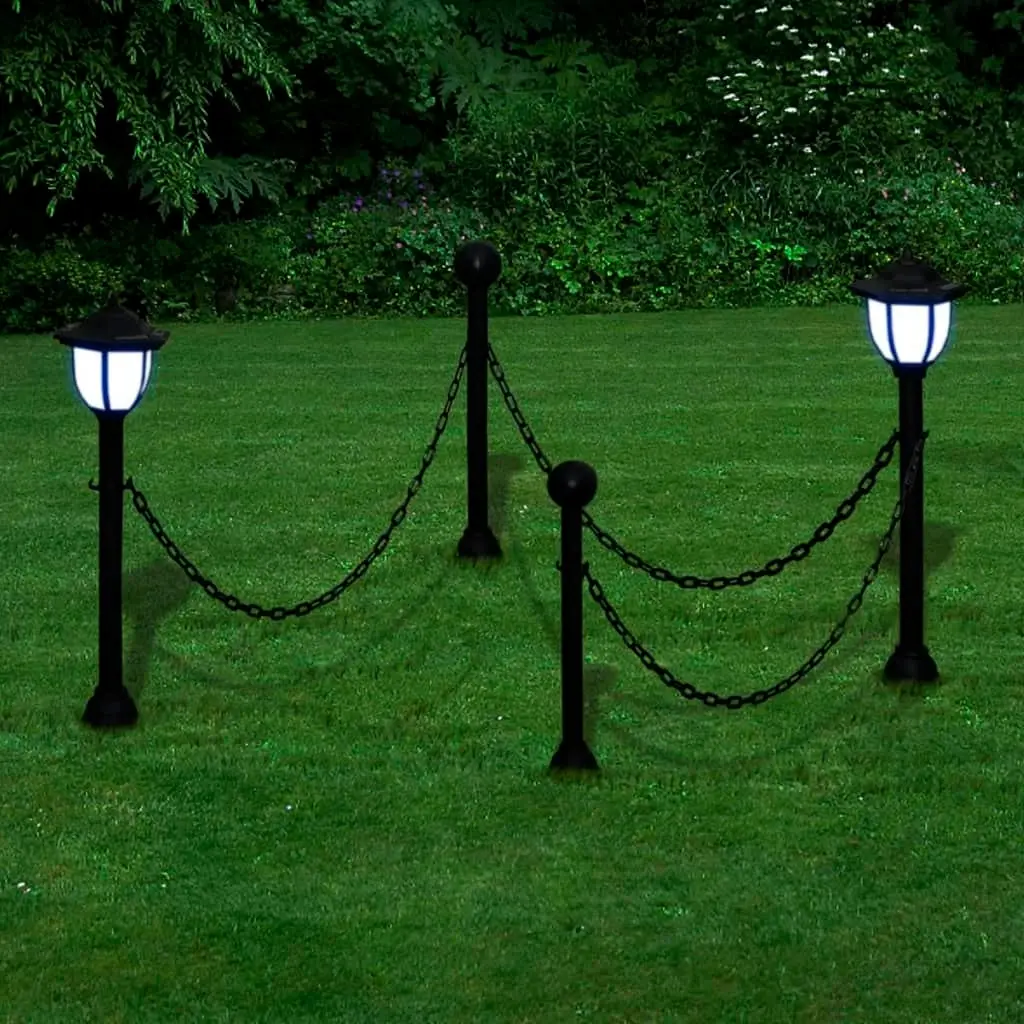 Chain Fence with Solar Lights Two LED Lamps Two Poles 40868