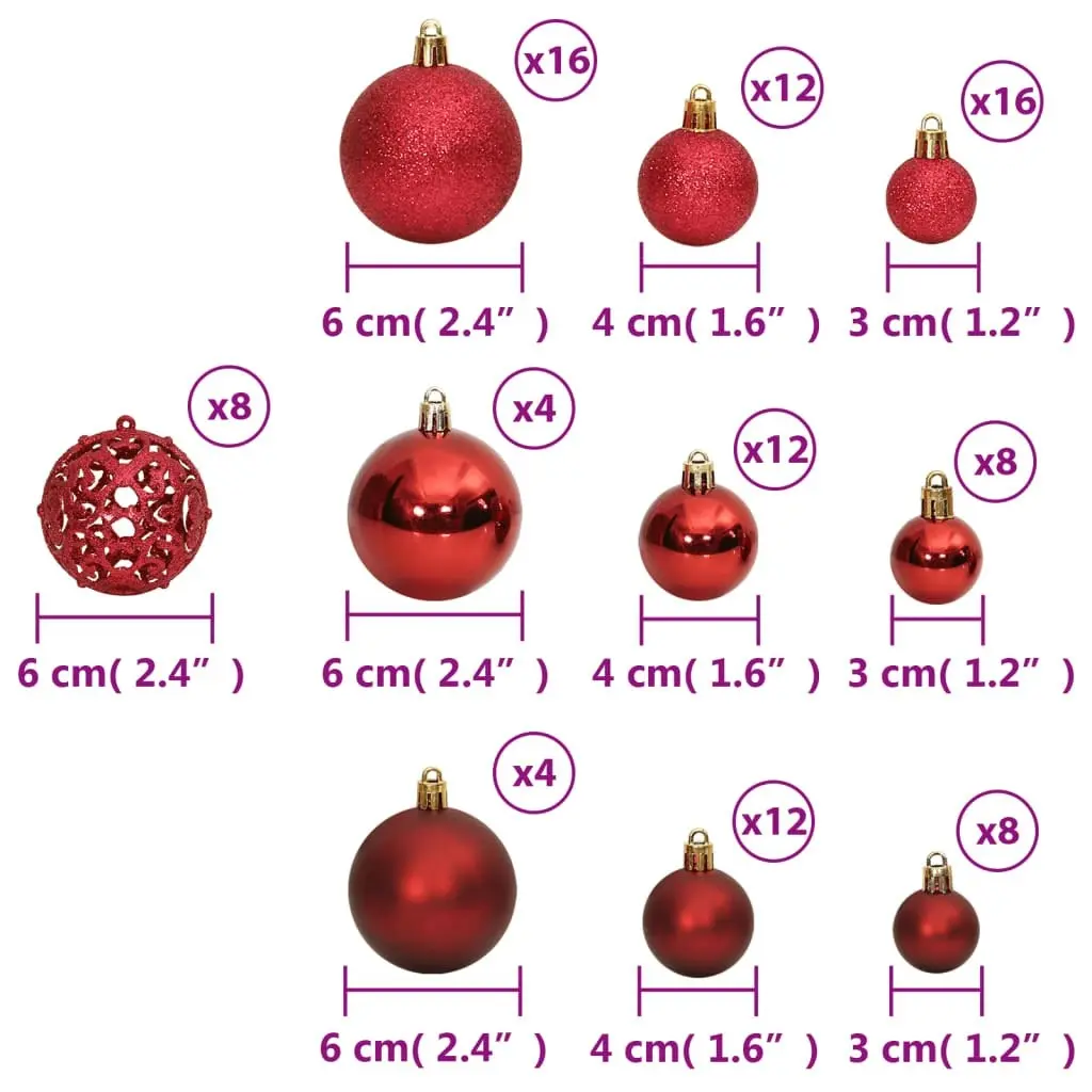 Christmas Baubles 100 pcs Wine Red 3 / 4 / 6 cm 356108