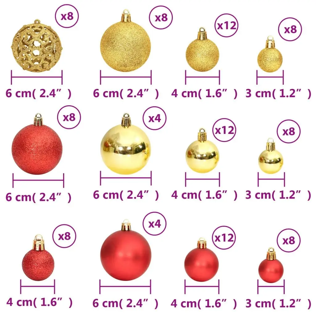 Christmas Baubles 100 pcs Gold and Wine Red 3 / 4 / 6 cm 356106