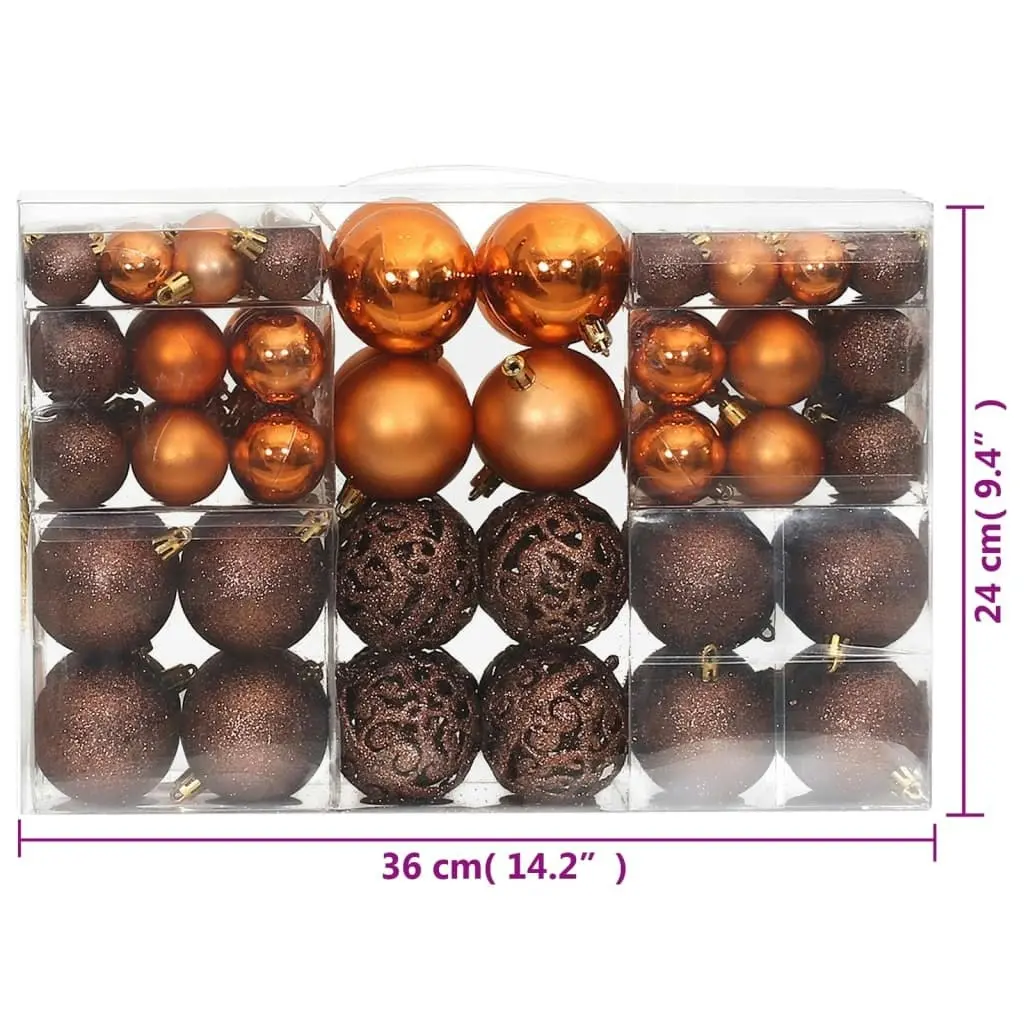 Christmas Baubles 100 pcs Brown 3 / 4 / 6 cm 356099