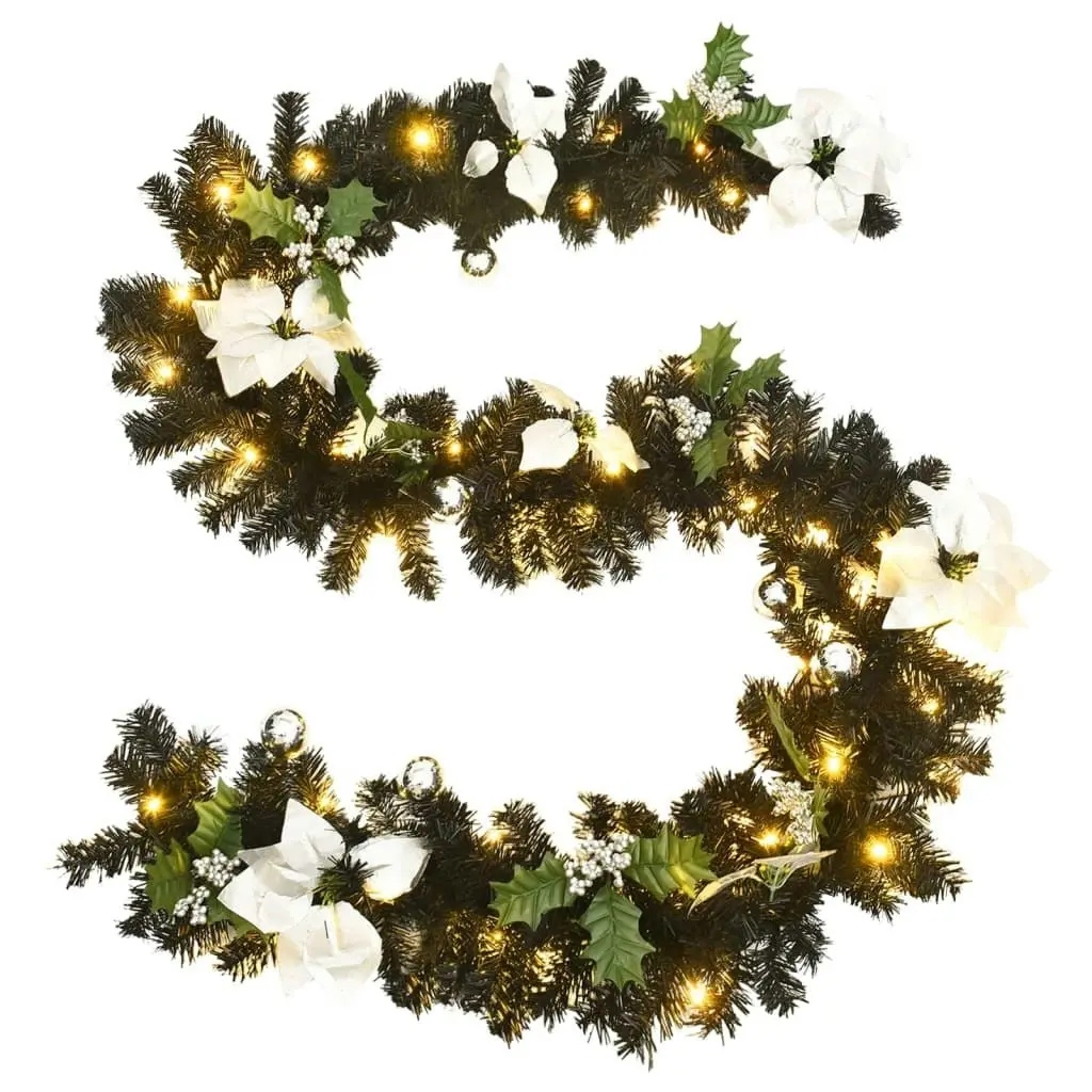 Christmas Garland with LED Lights Black 2.7 m PVC 320973