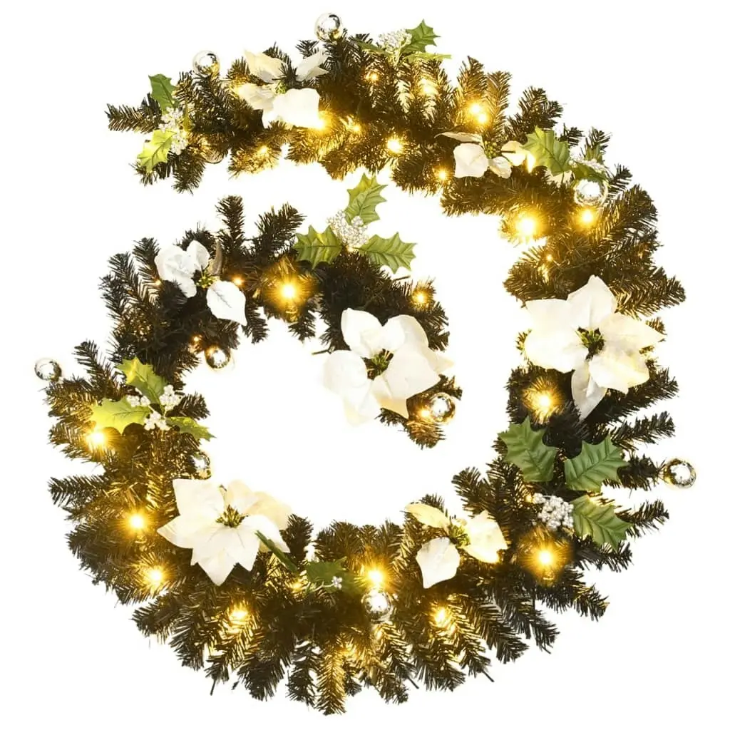 Christmas Garland with LED Lights Black 2.7 m PVC 320973