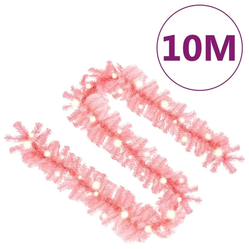 Christmas Garland with LED Lights 10 m Pink 329199