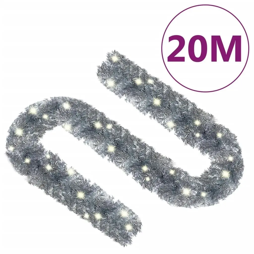 Christmas Garland with LED Lights 20 m Silver 329206