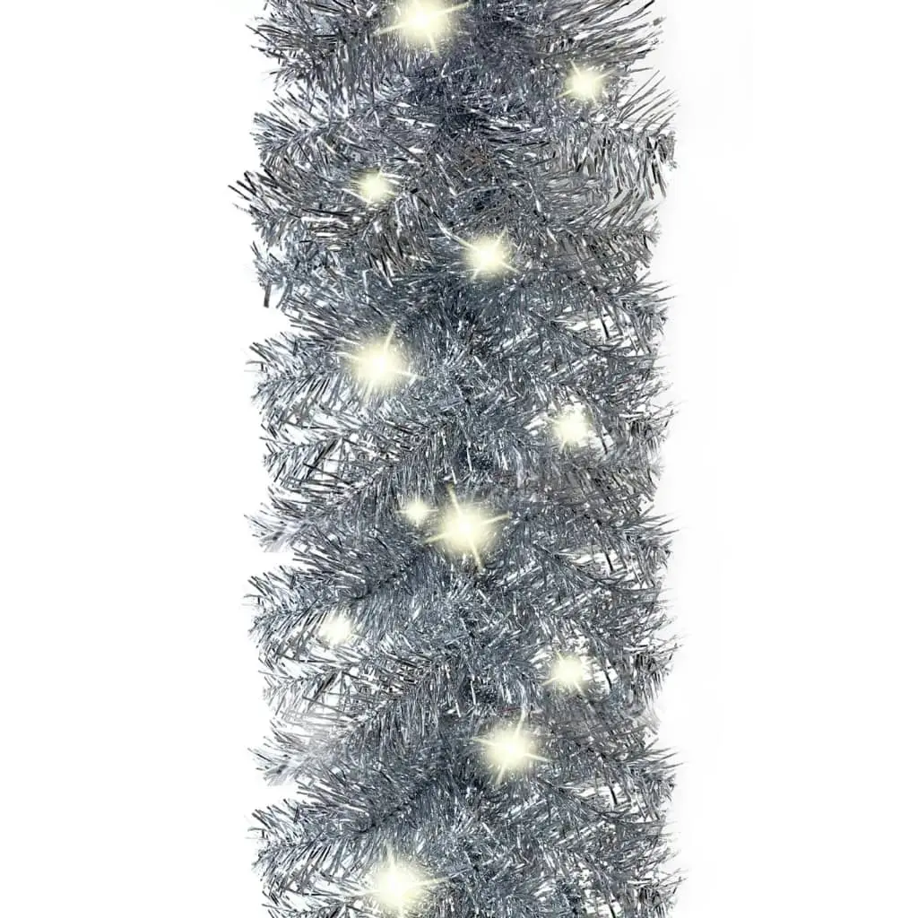 Christmas Garland with LED Lights 20 m Silver 329206