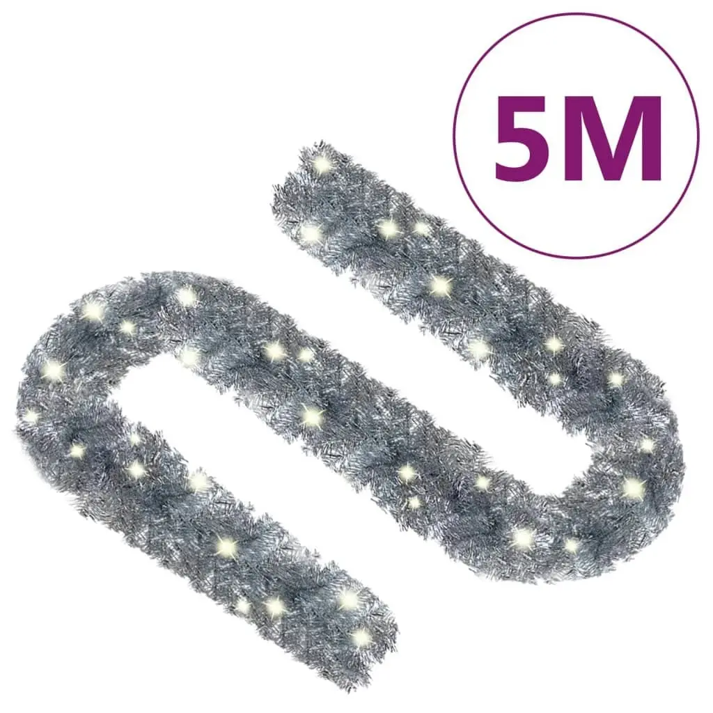 Christmas Garland with LED Lights 5 m Silver 329204