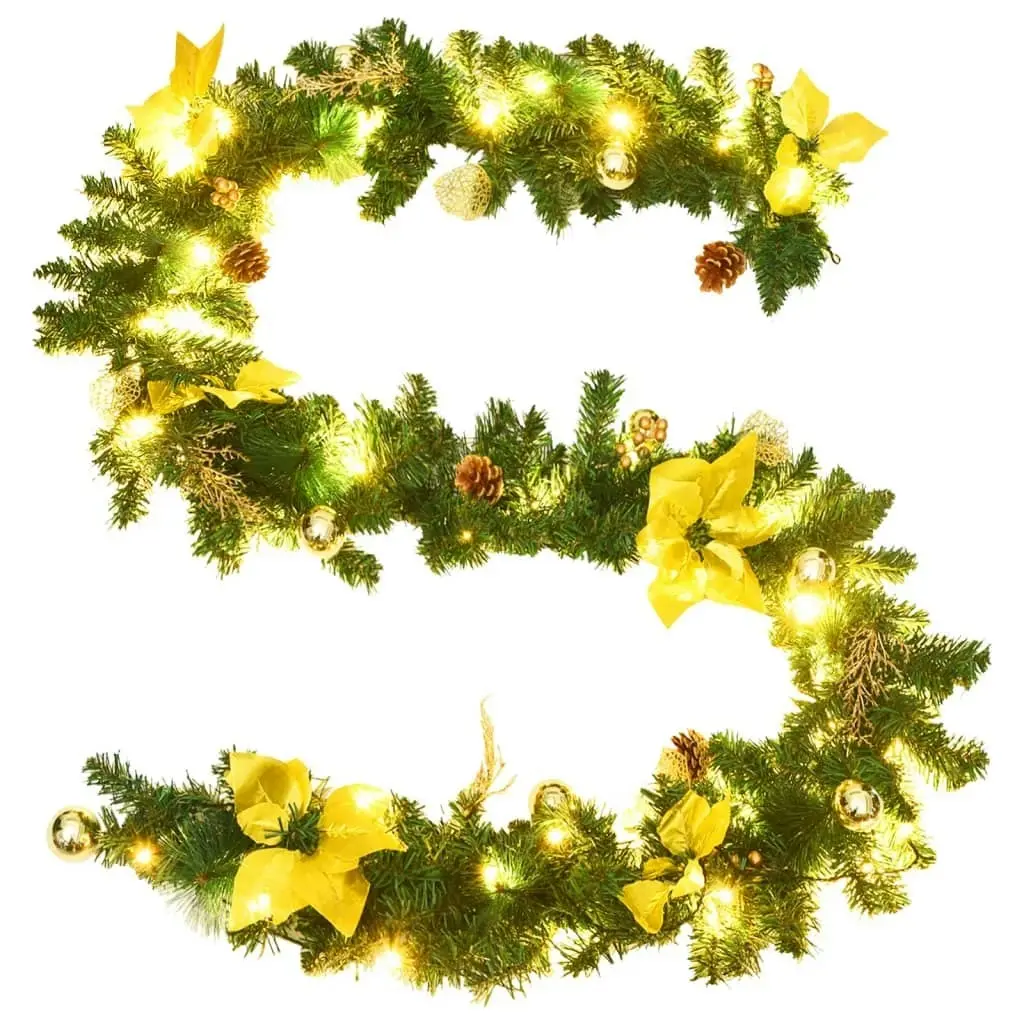 Christmas Garland with LED Lights Green 2.7 m PVC 328466