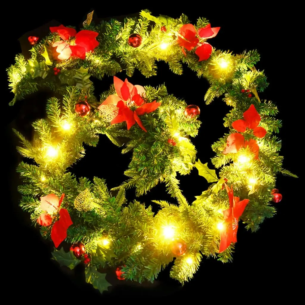 Christmas Garland with LED Lights Green 2.7 m PVC 320972