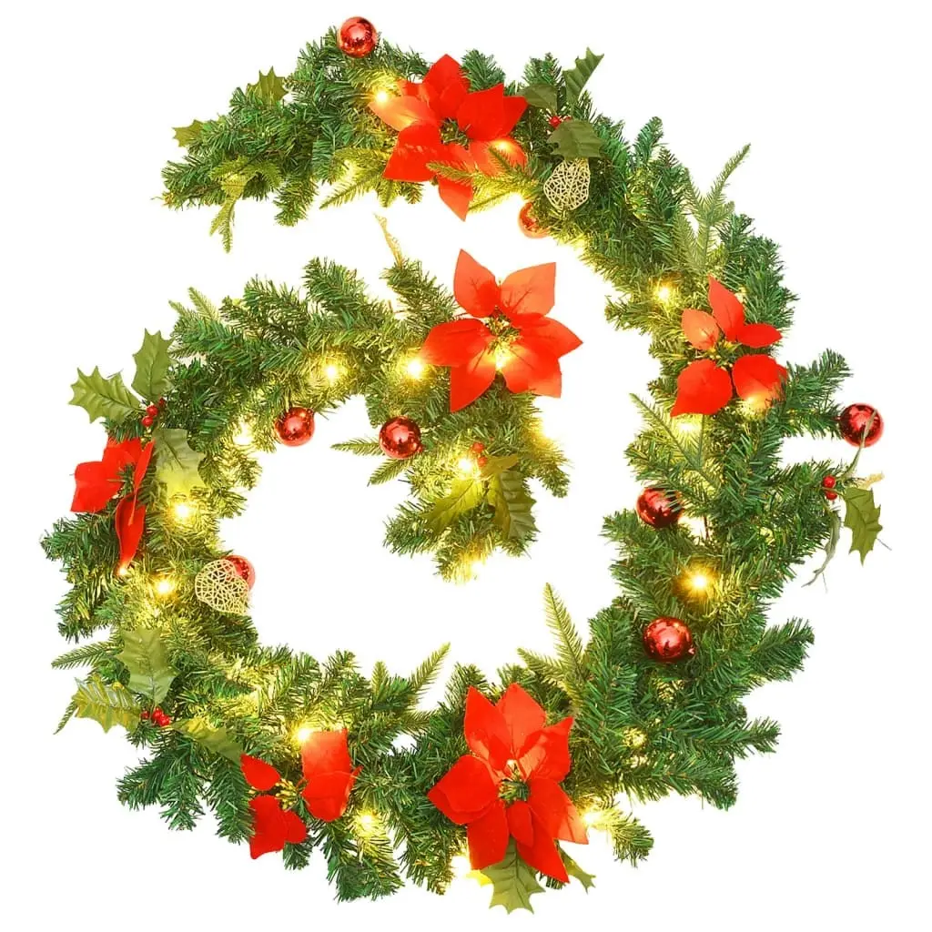 Christmas Garland with LED Lights Green 2.7 m PVC 320972