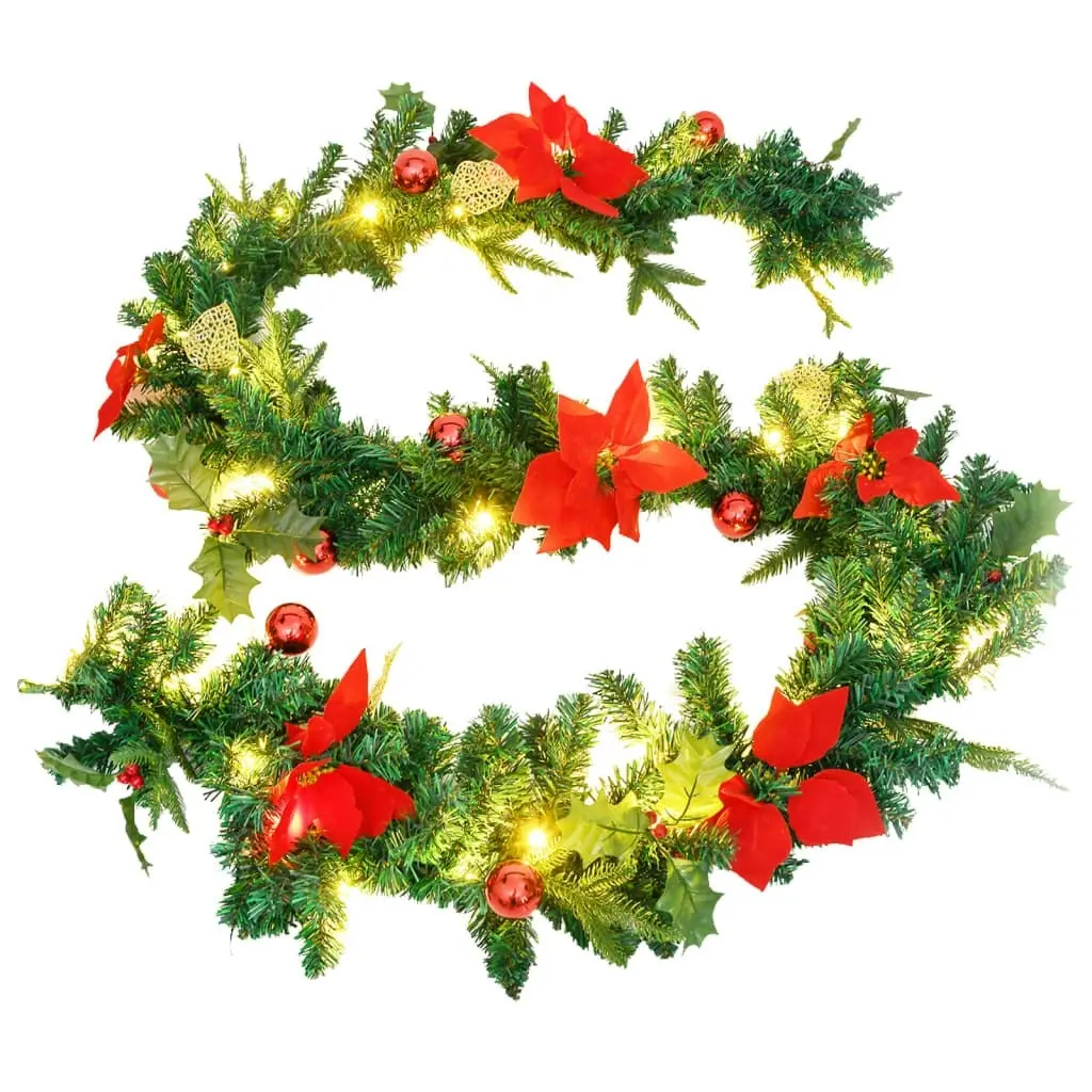 Christmas Garland with LED Lights Green 2.7 m PVC 320972