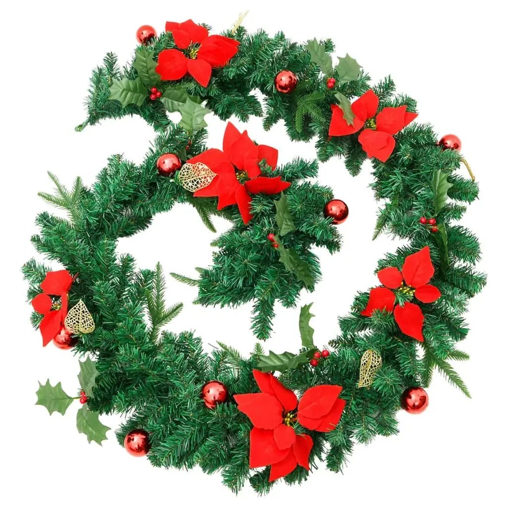 Christmas Garland with LED Lights Green 2.7 m PVC 320972