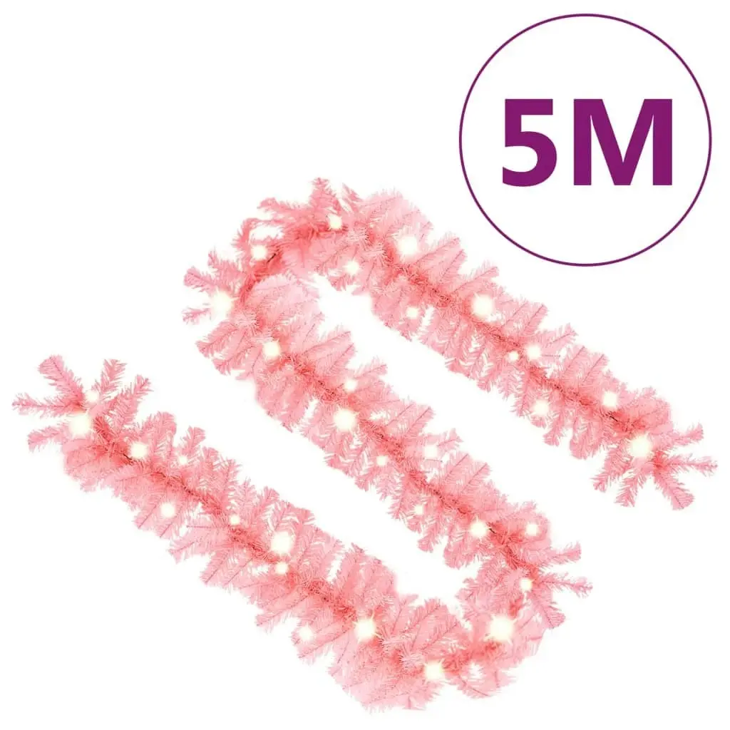 Christmas Garland with LED Lights 5 m Pink 329198