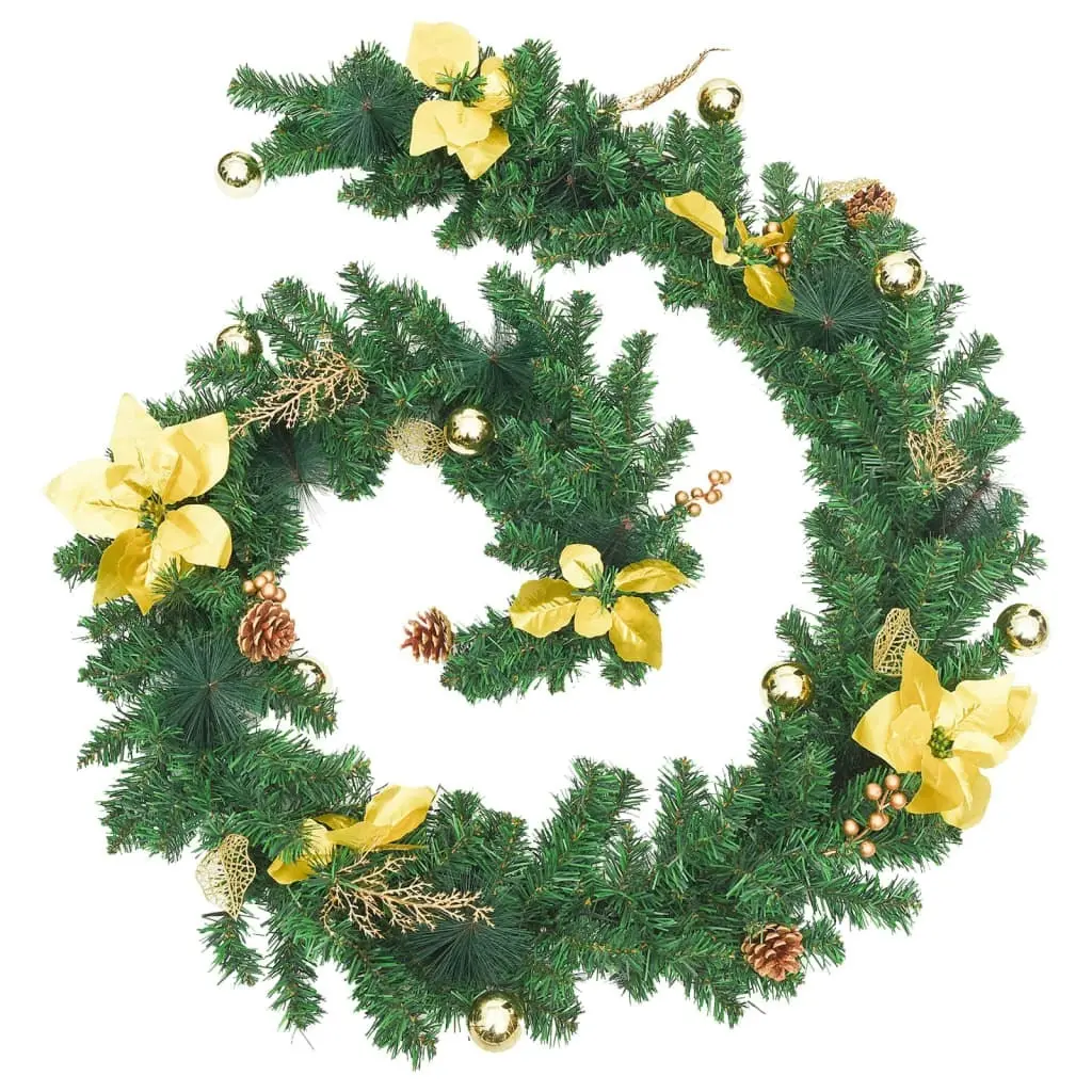 Christmas Garland with LED Lights Green 2.7 m PVC 320970